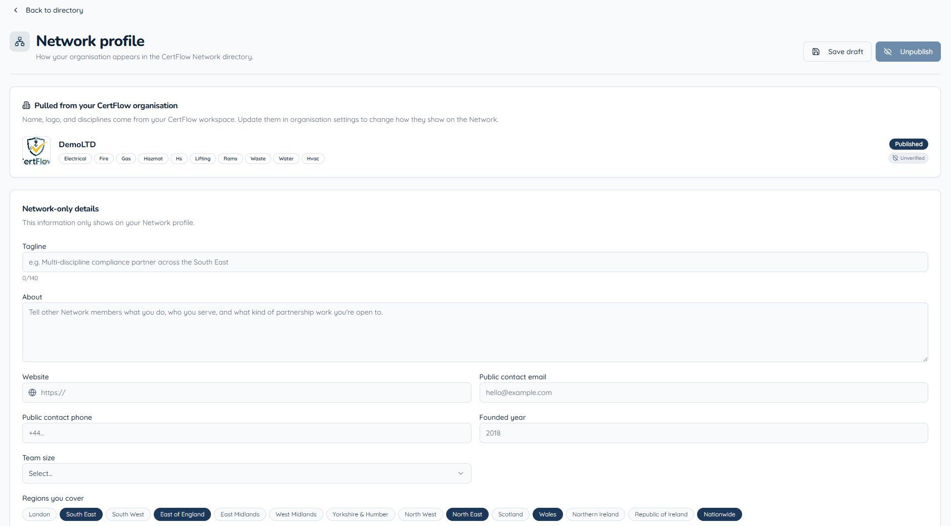 CertFlow Network organisation profile