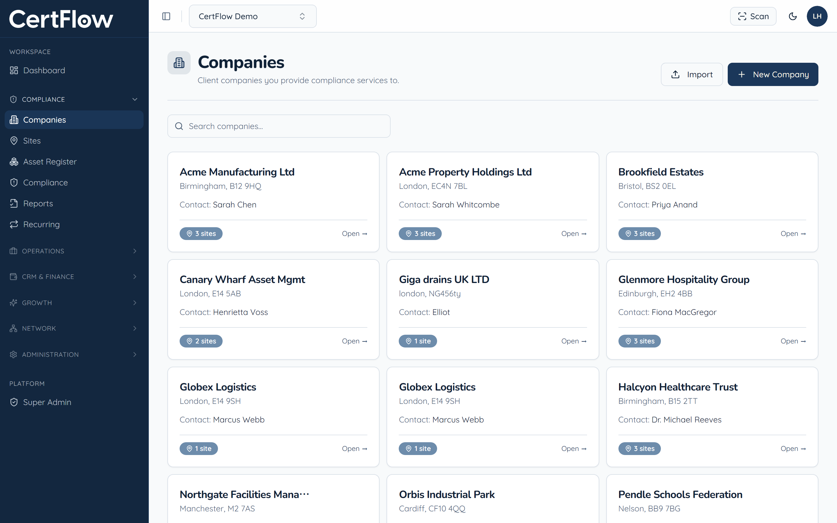 How to add a client: Open Companies and click New Company