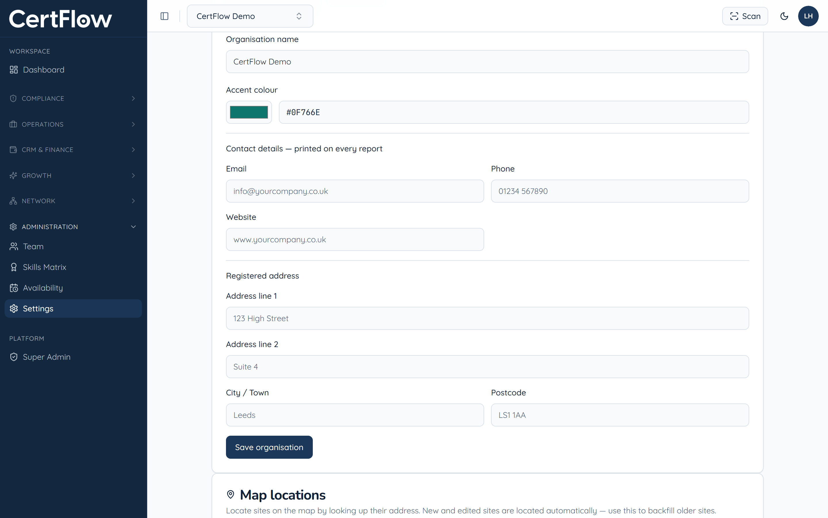 Brand your certificates and reports: Add the details that print on reports
