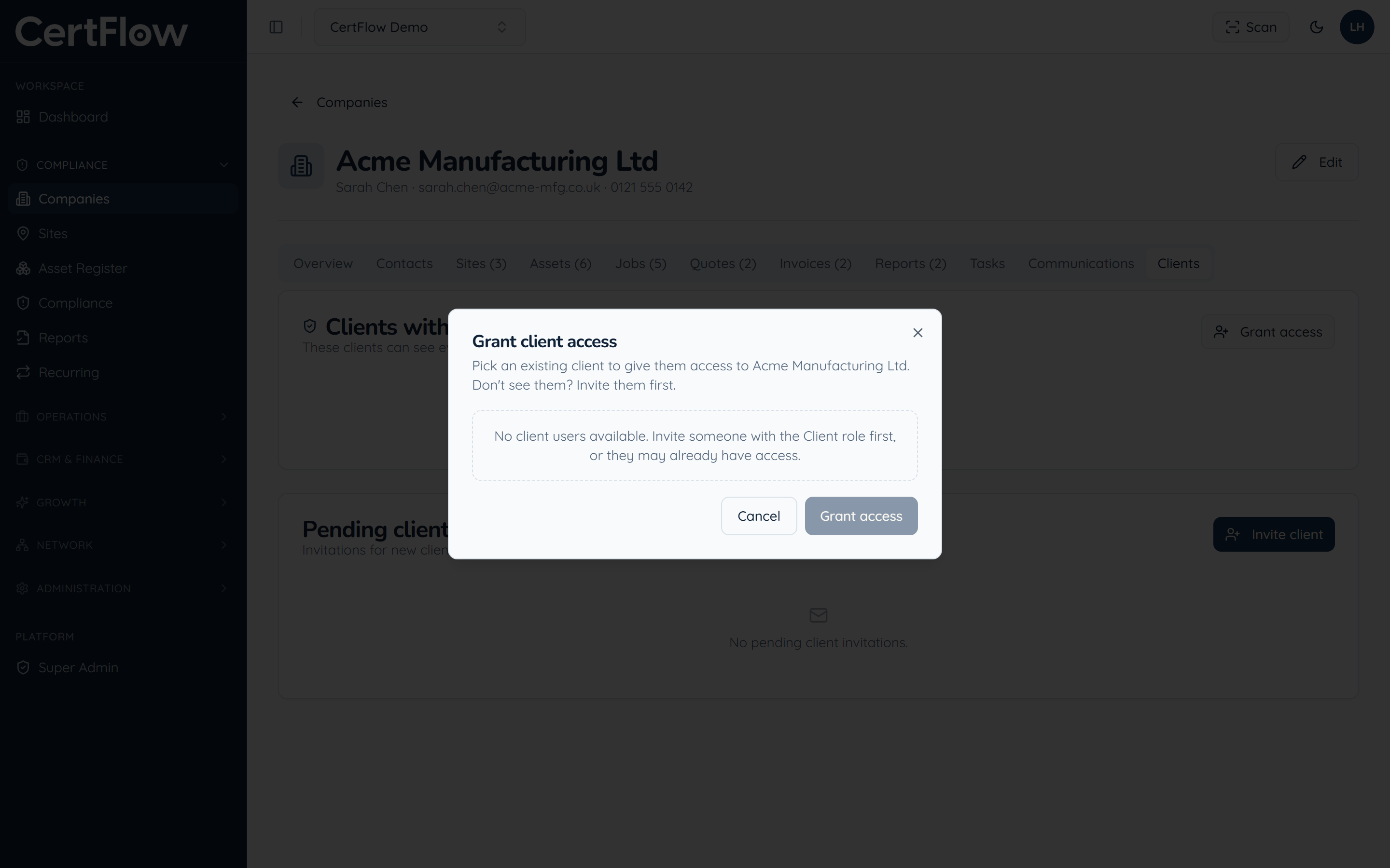 Give clients access to their portal: Grant them access