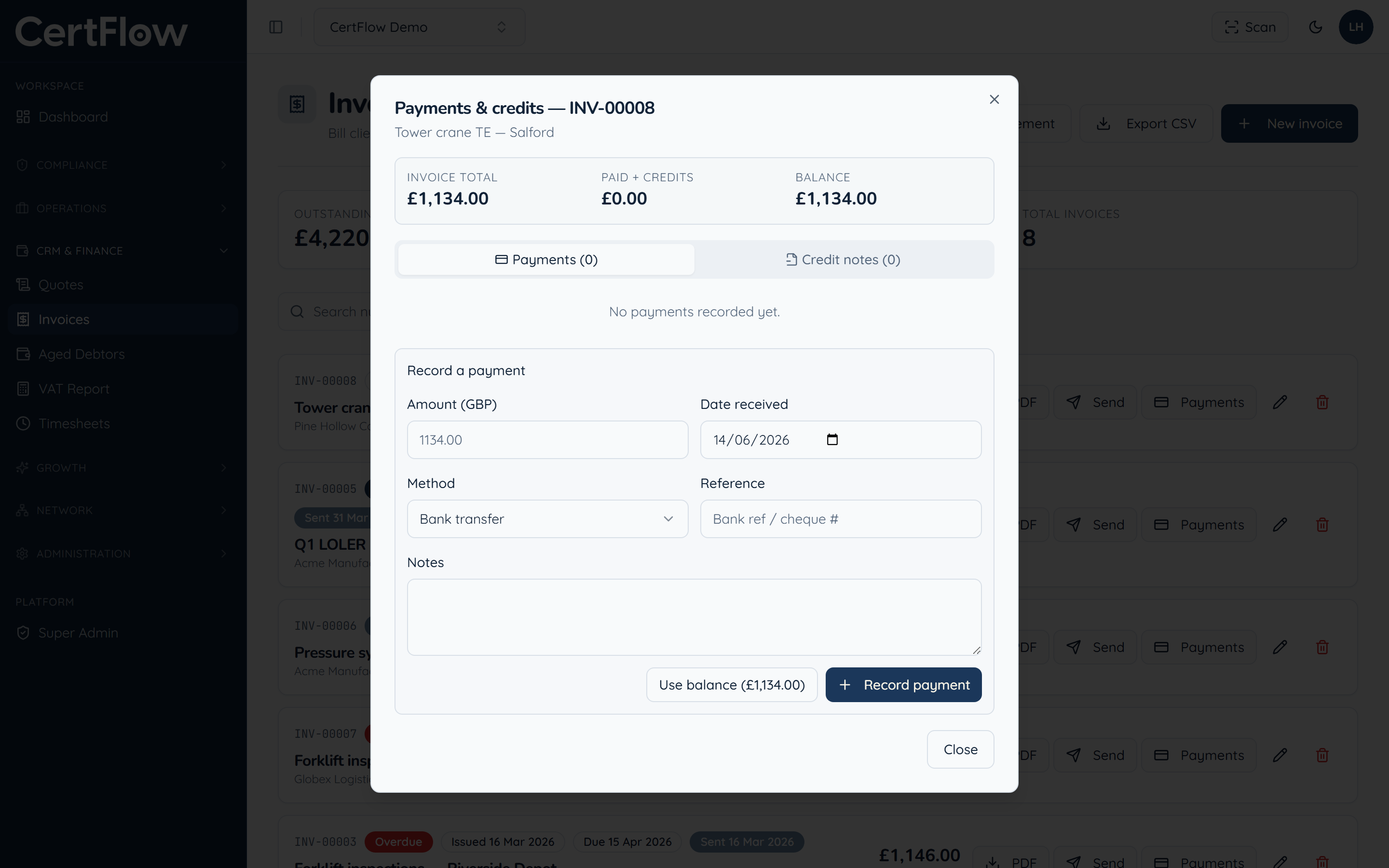 Raise and send an invoice: Record payments as they come in