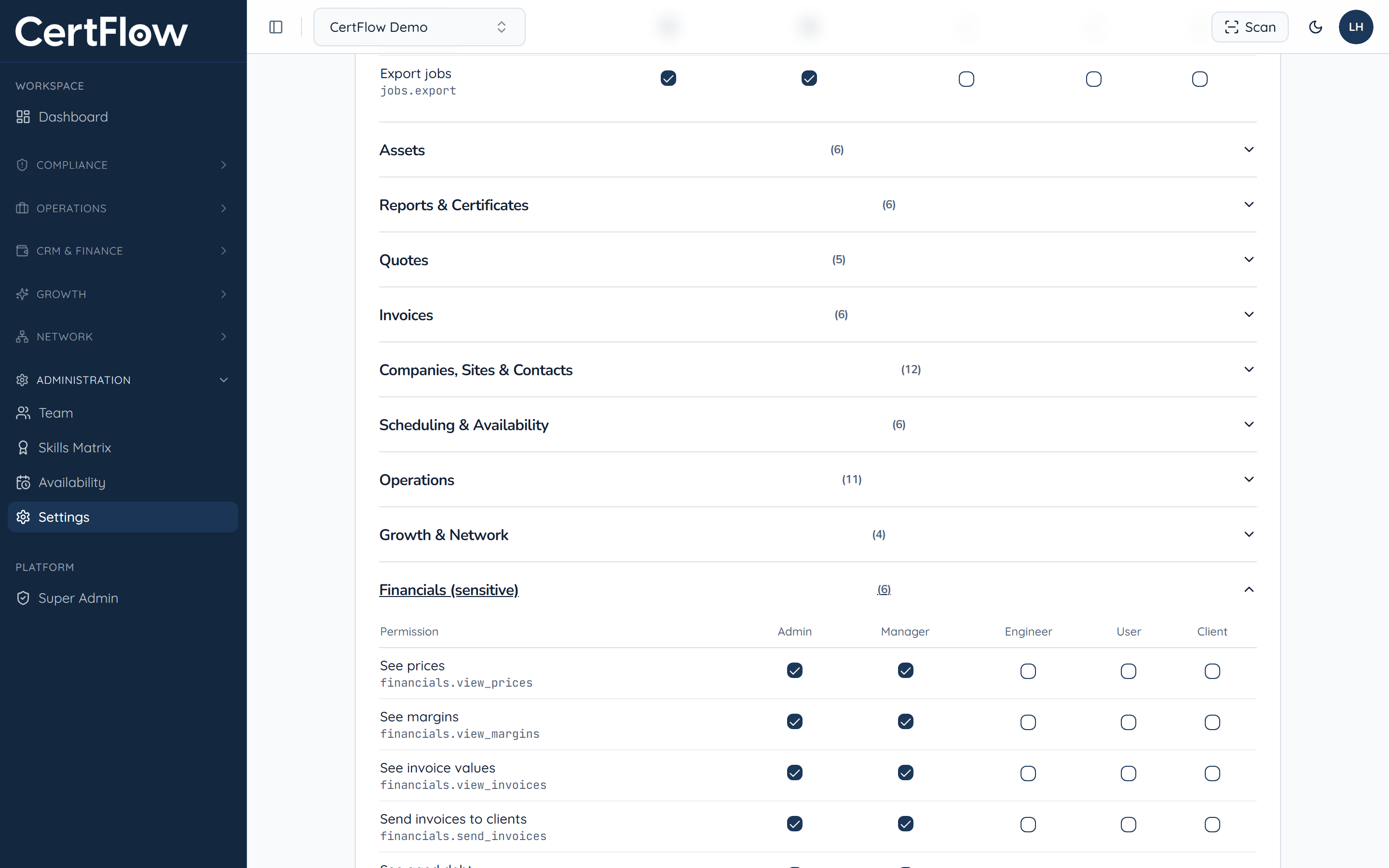 Control roles and permissions: Tune what each role can do
