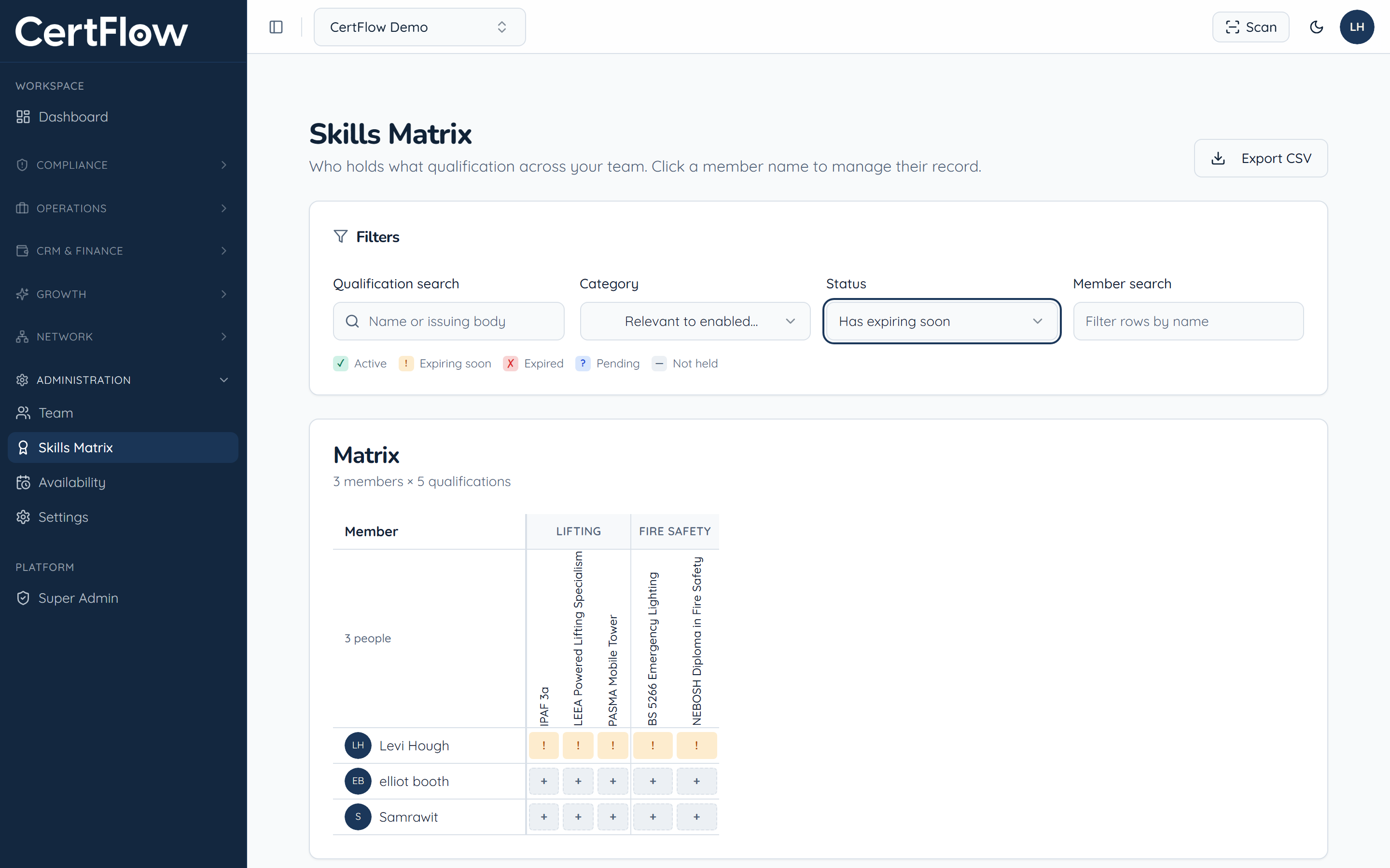 Read your team’s skills matrix: Filter to find gaps
